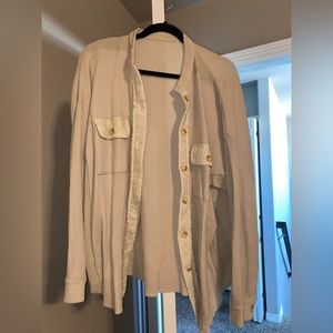 Oversized light waffle button down.